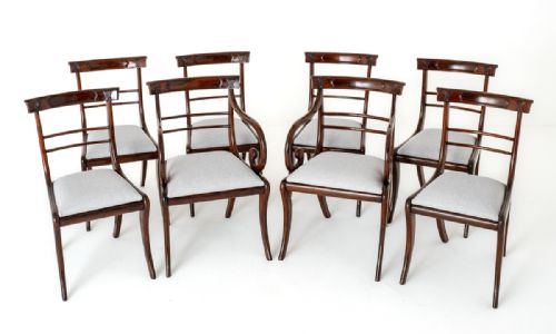 Wonderful Set of 8 (6 + 2) Regency Rosewood / Simulated Dining Chairs