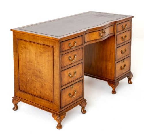Queen Anne Style Walnut Pedestal Desk