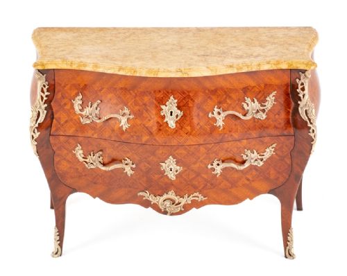 French Walnut Louis Xvi Style Serpentine Commode