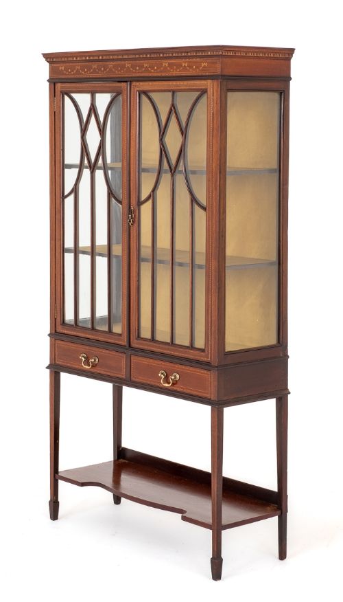 Sheraton Revival Mahogany Inlaid Display Cabinet