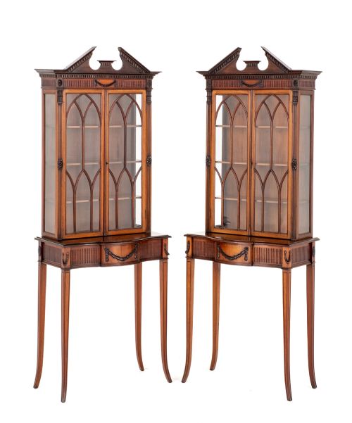 Matched Pair of Mahogany Adams Style Display Cabinets