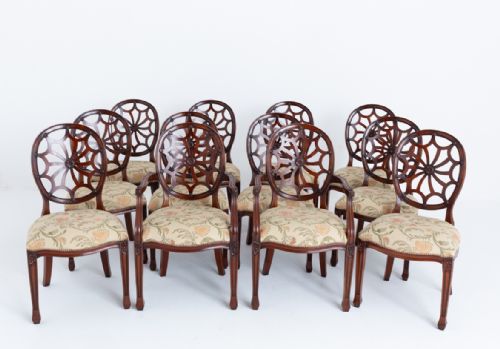 fig 1. Fabulous Set of 12 (10 + 2) Mahogany Spider Web Back Dining Chairs