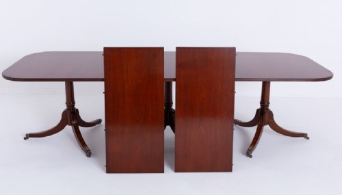 MAHOGANY REGENCY REVIVAL 3 PEDESTAL DINING TABLE - ADDITIONAL PHOTO 1