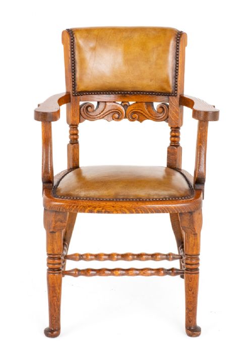 VICTORIAN OAK AND LEATHER DESK CHAIR