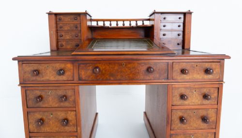 VICTORIAN BURR WALNUT DICKENS DESK - ADDITIONAL PHOTO 4