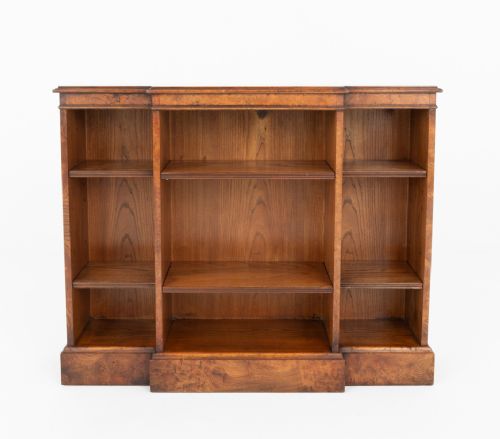 Burr Walnut Breakfront Open Bookcase