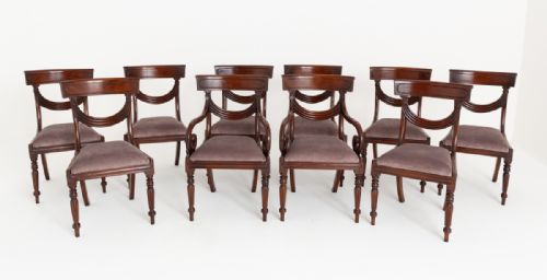 SET OF 10 MAHOGANY REGENCY REVIVAL DINING CHAIRS
