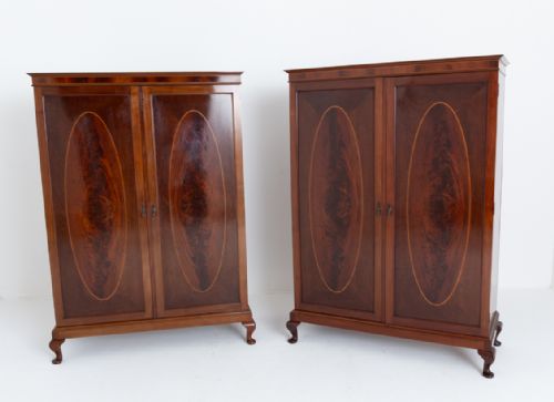Superb Pair of Sheraton Revival Mahogany Wardrobes