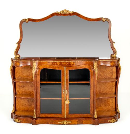 WONDERFUL VICTORIAN BURR WALNUT MIRRORED BACK CREDENZA - ADDITIONAL PHOTO 9