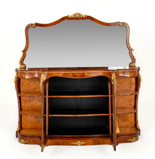 WONDERFUL VICTORIAN BURR WALNUT MIRRORED BACK CREDENZA - ADDITIONAL PHOTO 2