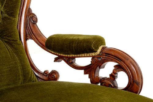 VICTORIAN WALNUT OPEN ARM CHAIR - ADDITIONAL PHOTO 1