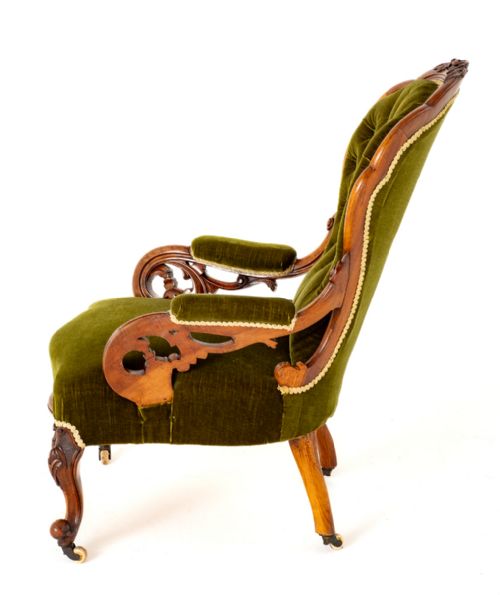 VICTORIAN WALNUT OPEN ARM CHAIR - ADDITIONAL PHOTO 5