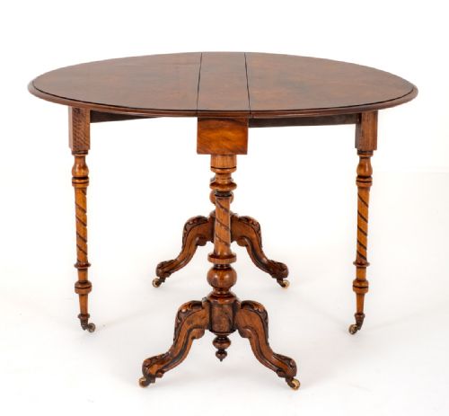 VICTORIAN BURR WALNUT SUTHERLAND TABLE - ADDITIONAL PHOTO 4