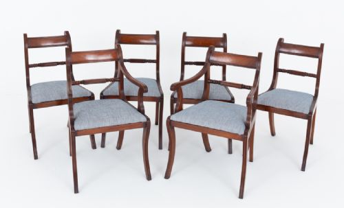 Set of 6 (4 + 2) Mahogany Regency Revival Dining Chairs