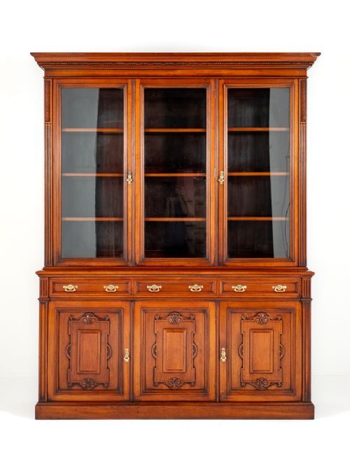 fig 2. Victorian Walnut 3 Door Glazed Bookcase