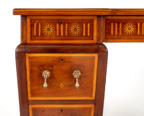 PRETTY MAHOGANY SHERATON REVIVAL PEDESTAL DESK - ADDITIONAL PHOTO 1