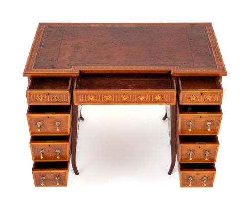 PRETTY MAHOGANY SHERATON REVIVAL PEDESTAL DESK - ADDITIONAL PHOTO 3