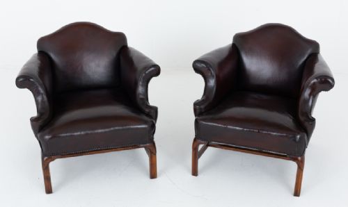 Pair of Georgian Revival Leather Club Chairs