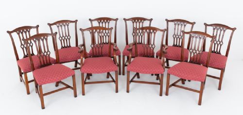 Set of 10 Mahogany Chippendale Revival Chairs