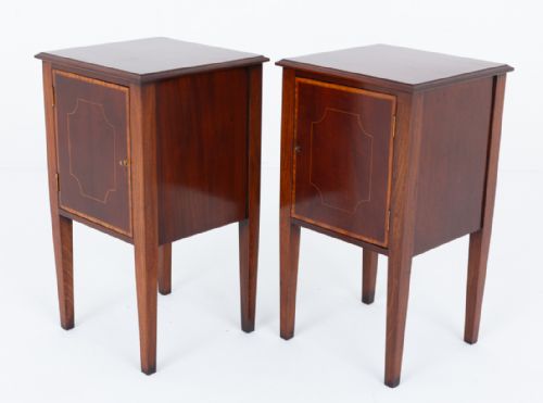 PAIR OF SHERATON REVIVAL MAHOGANY BEDSIDE CABINETS - ADDITIONAL PHOTO 3