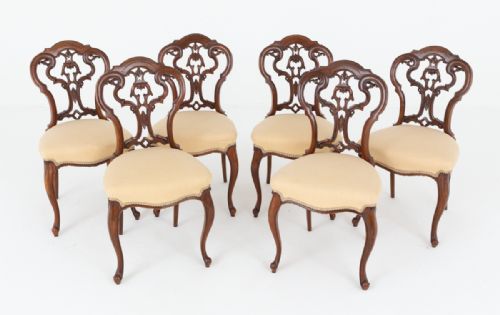 PRETTY SET OF 6 VICTORIAN WALNUT CHAIRS - ADDITIONAL PHOTO 6