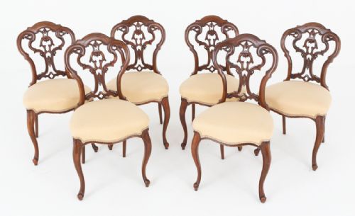 PRETTY SET OF 6 VICTORIAN WALNUT CHAIRS - ADDITIONAL PHOTO 7