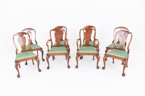 SET OF 8 6 2 BURR WALNUT QUEEN ANNE STYLE DINING CHAIRS - ADDITIONAL PHOTO 1