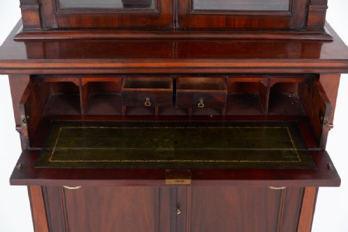 VICTORIAN MAHOGANY GLAZED SECRETAIRE BOOKCASE - ADDITIONAL PHOTO 2