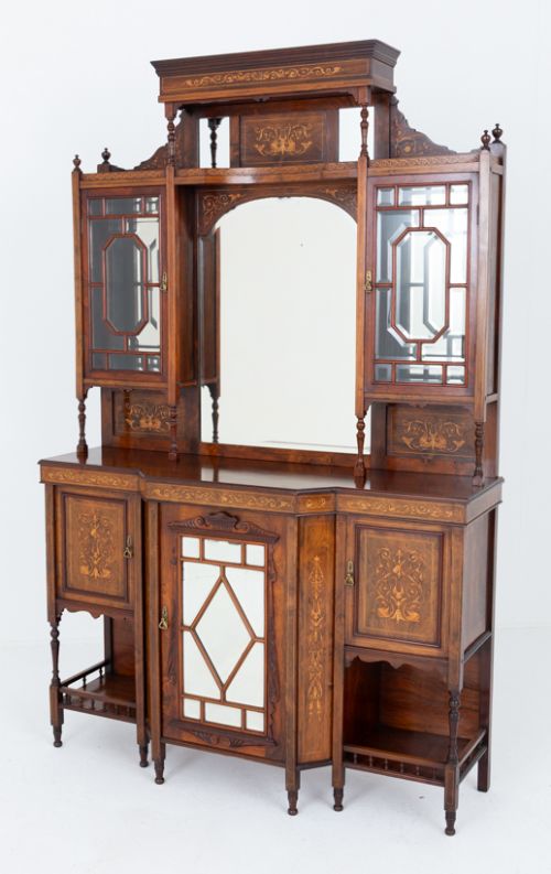 LATE VICTORIAN ROSEWOOD AND MARQUETRY SIDE CABINET