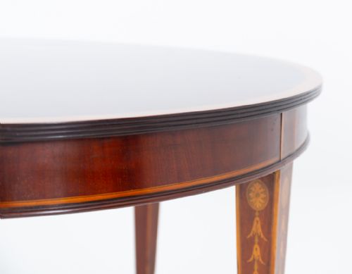 SHERATON REVIVAL INLAID MAHOGANY EXTENDING DINING TABLE - ADDITIONAL PHOTO 4
