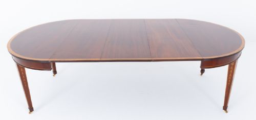 SHERATON REVIVAL INLAID MAHOGANY EXTENDING DINING TABLE - ADDITIONAL PHOTO 5