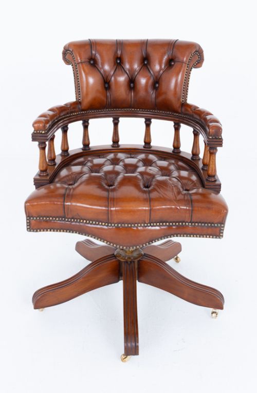 MAHOGANY AND LEATHER CAPTAINS CHAIR