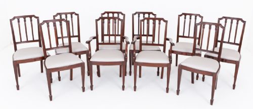 Set of 10 (8+2) Mahogany Hepplewhite Style Dining Chairs
