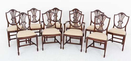 Set of 10 Mahogany Hepplewhite Style Dining Chairs