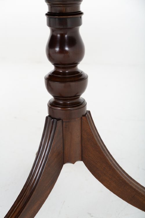 A large Regency Revival dark mahogany three-pedestal dining table with reeded splayed legs and brass claw castors. View VI