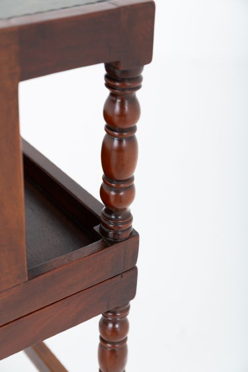 A four-tier mahogany library step structure featuring dark leather-lined treads and turned wooden spindle legs. View III