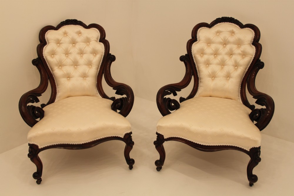 Pair of Victorian Walnut Arm chairs