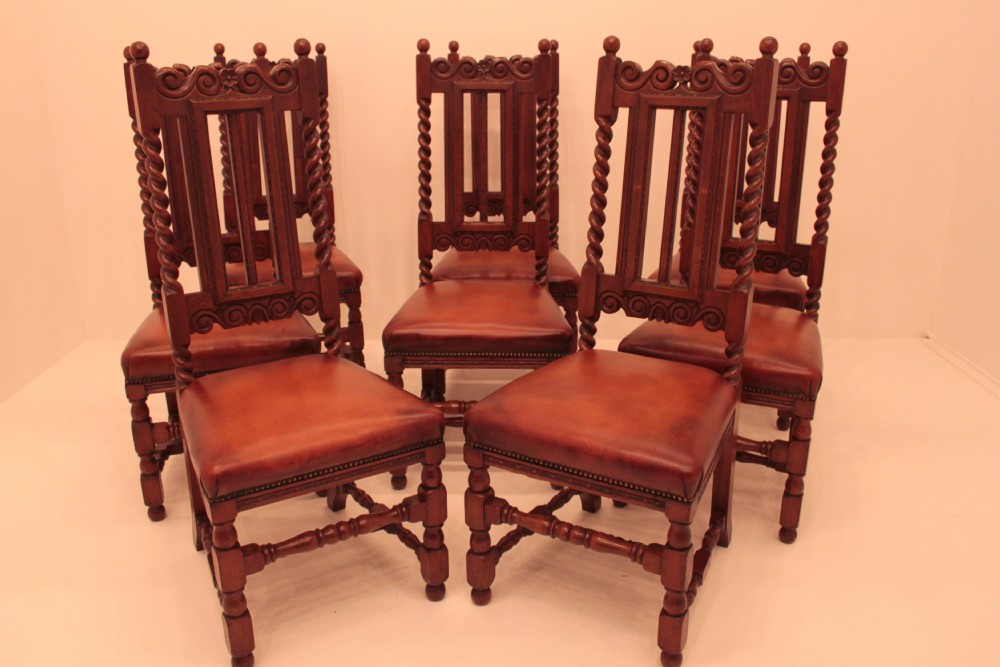 Set of 8 Oak Victorian Barley twist chairs