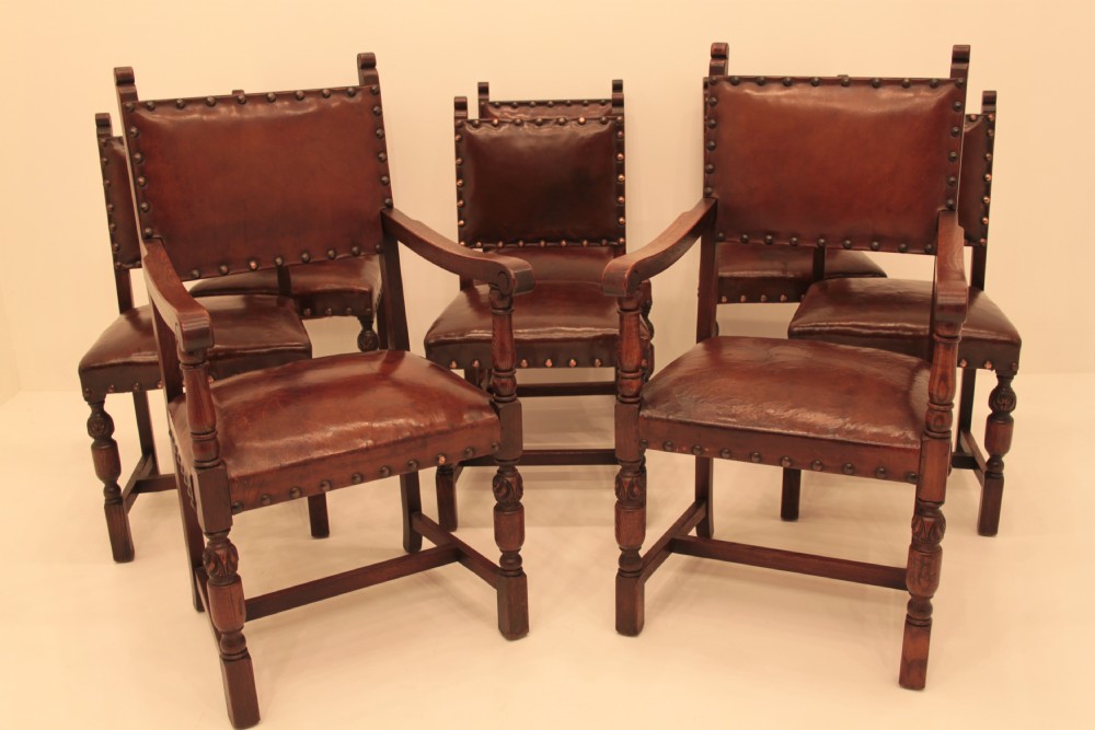 Set of 8 Carved Oak Chairs