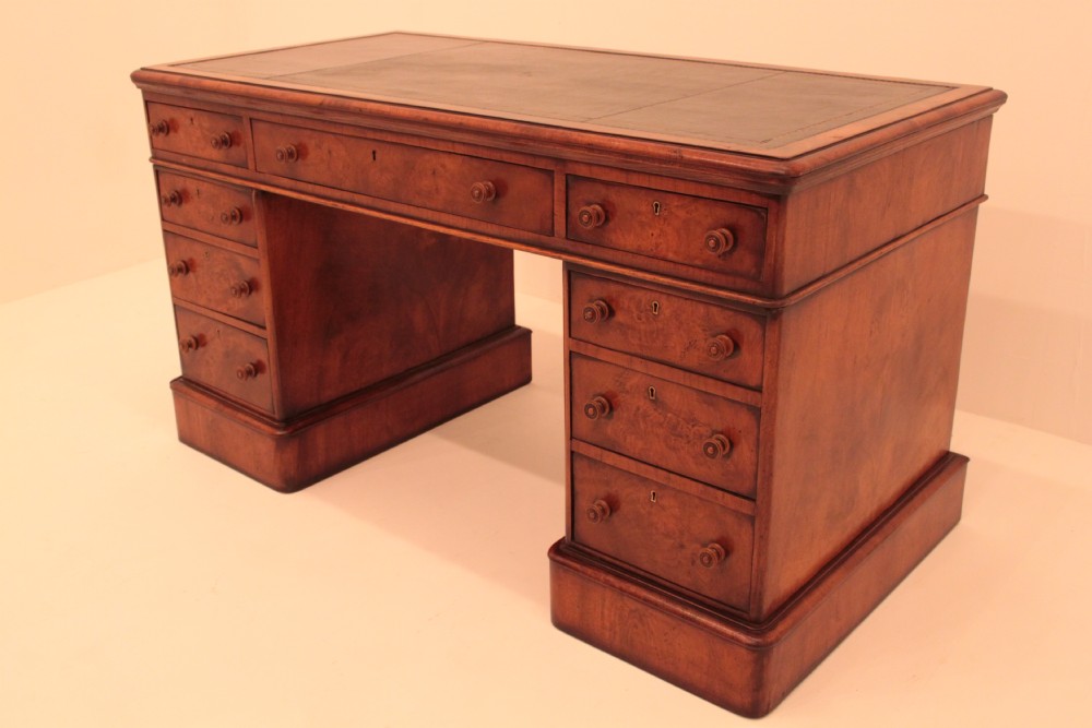 Victorian Burr Walnut 2 pedestal desk