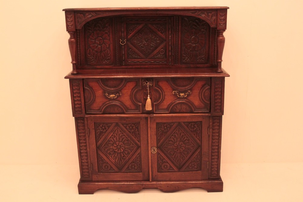 Georgian Carved Oak Court Cupboard