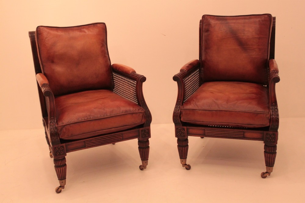 Superb Pair of Mahogany Bergere Chairs
