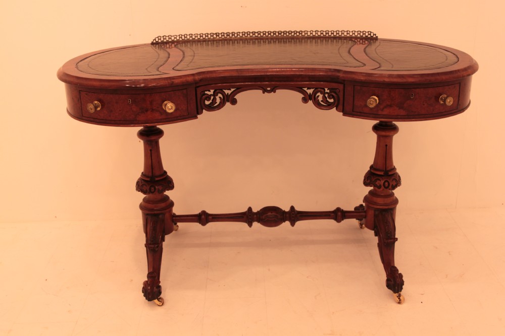 Victorian Burr Walnut Kidney Writing Table