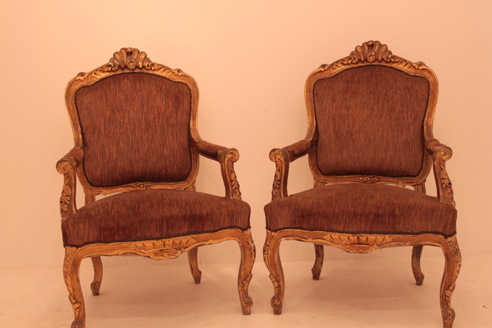 Pair of French Gilt Arm Chairs