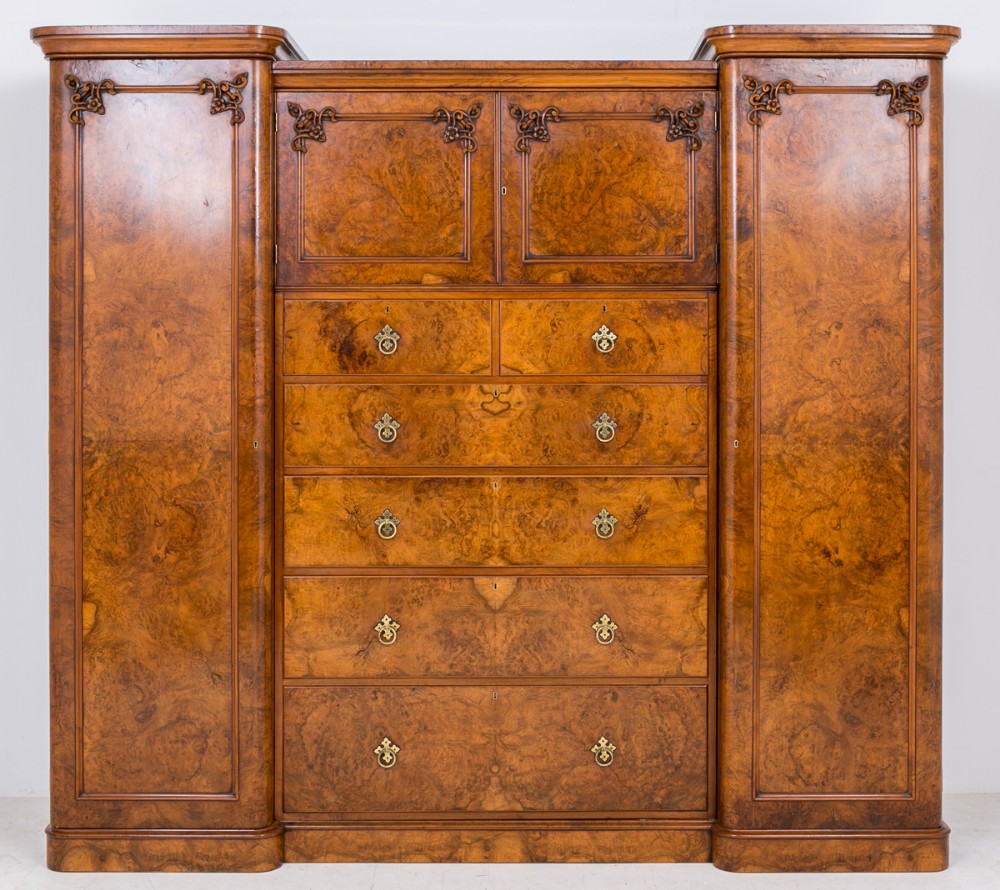 Superb Quality Victorian Burr walnut Combination Wardrobe