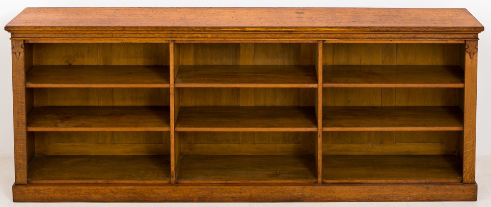 Victorian Blonde Oak Straight Fronted Open Bookcase