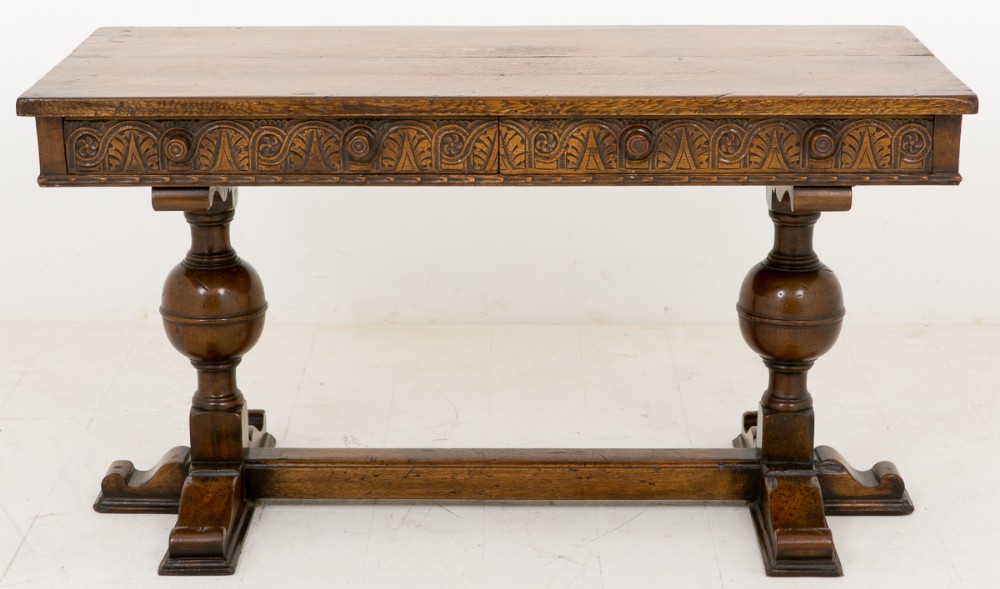 Jacobean Style Carved Oak 2 Drawer Side Table