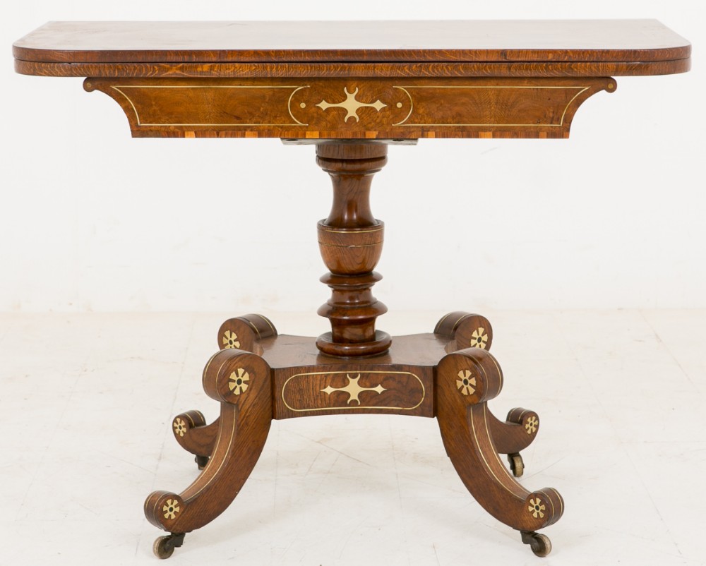Stunning Regency hand cut Brass inlaid Pollard Oak Tea Table