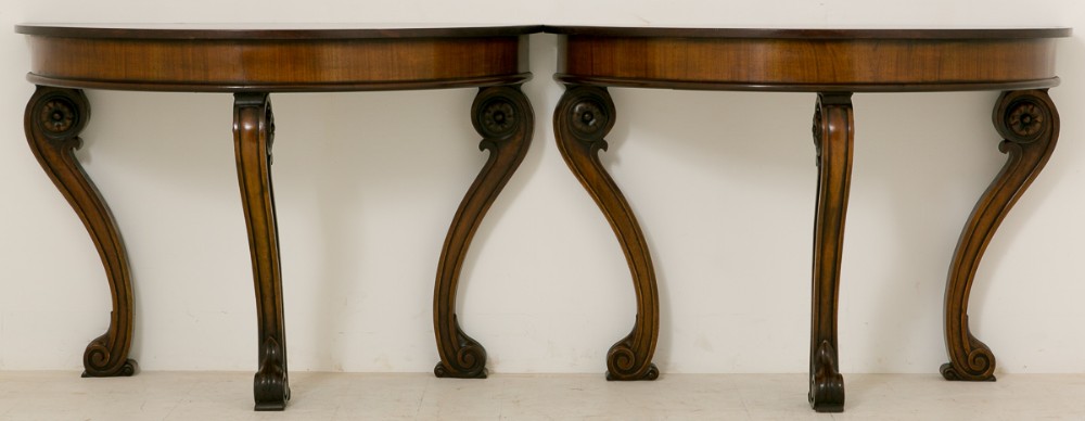 Pair of Georgian Mahogany Half Round Console Tables