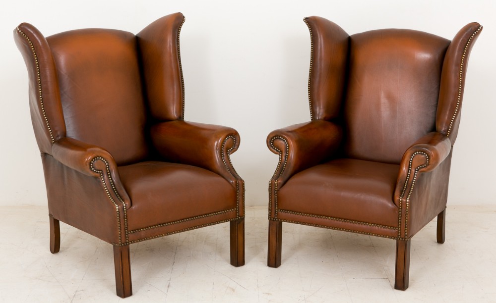 Pair of Leather Wing Chairs